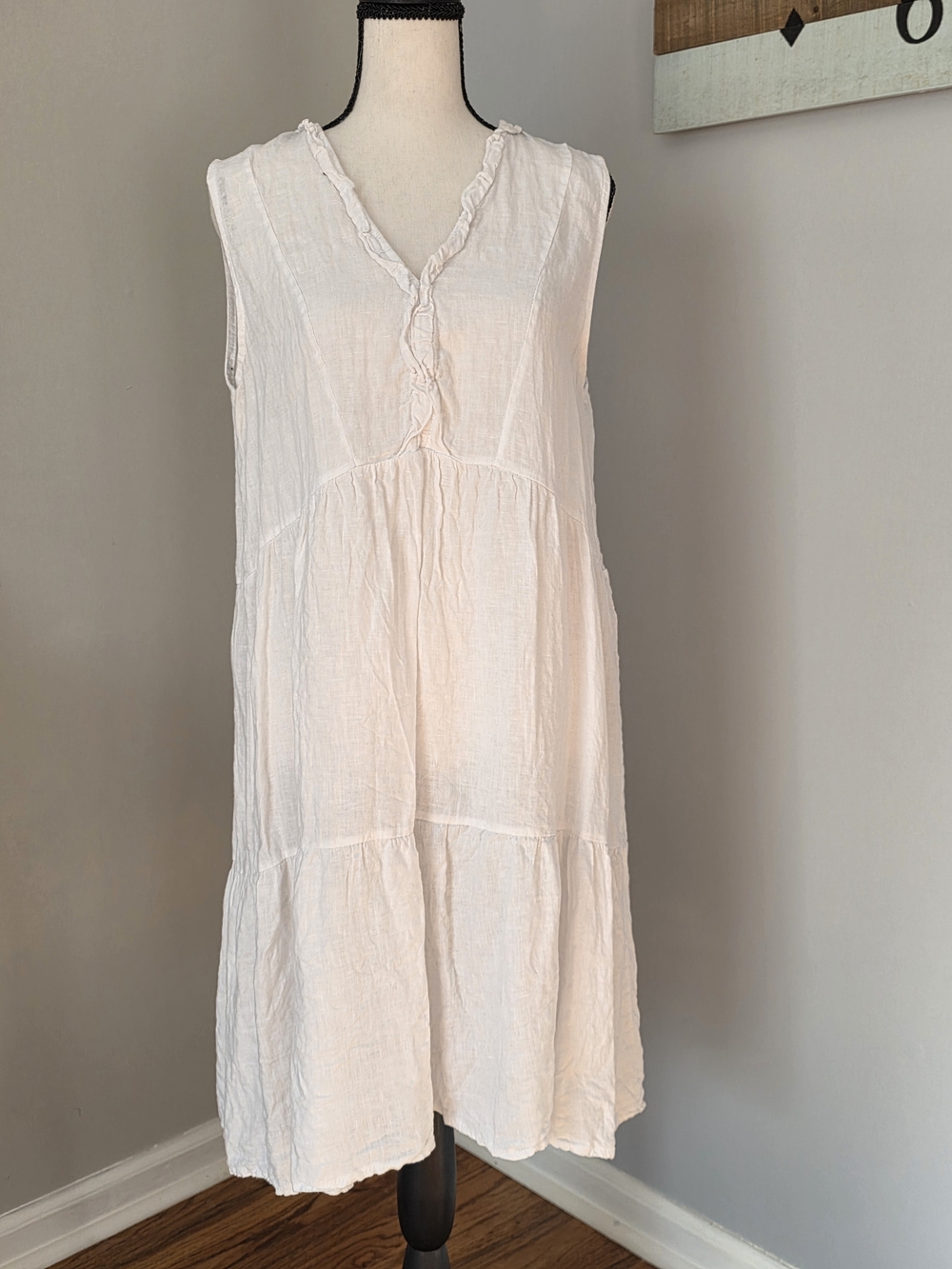 Sleeveless White Tiered Midi Dress